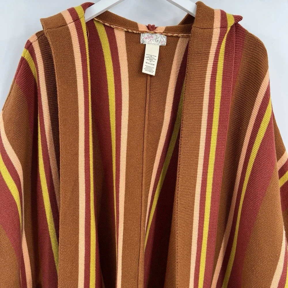 Free People All I Need Striped Hooded Poncho‎ Cardigan Sweater O/S Amber Boho